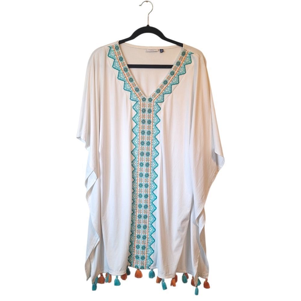 Cabana Life White Embroidered Tassel Swim Cover Up Women's Size S/M